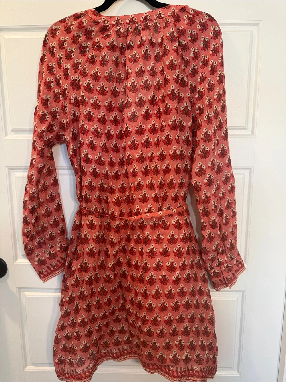 J. Crew Red/Pink Floral Cabana Mini Dress, Long Sleeve, 100% Ramie large